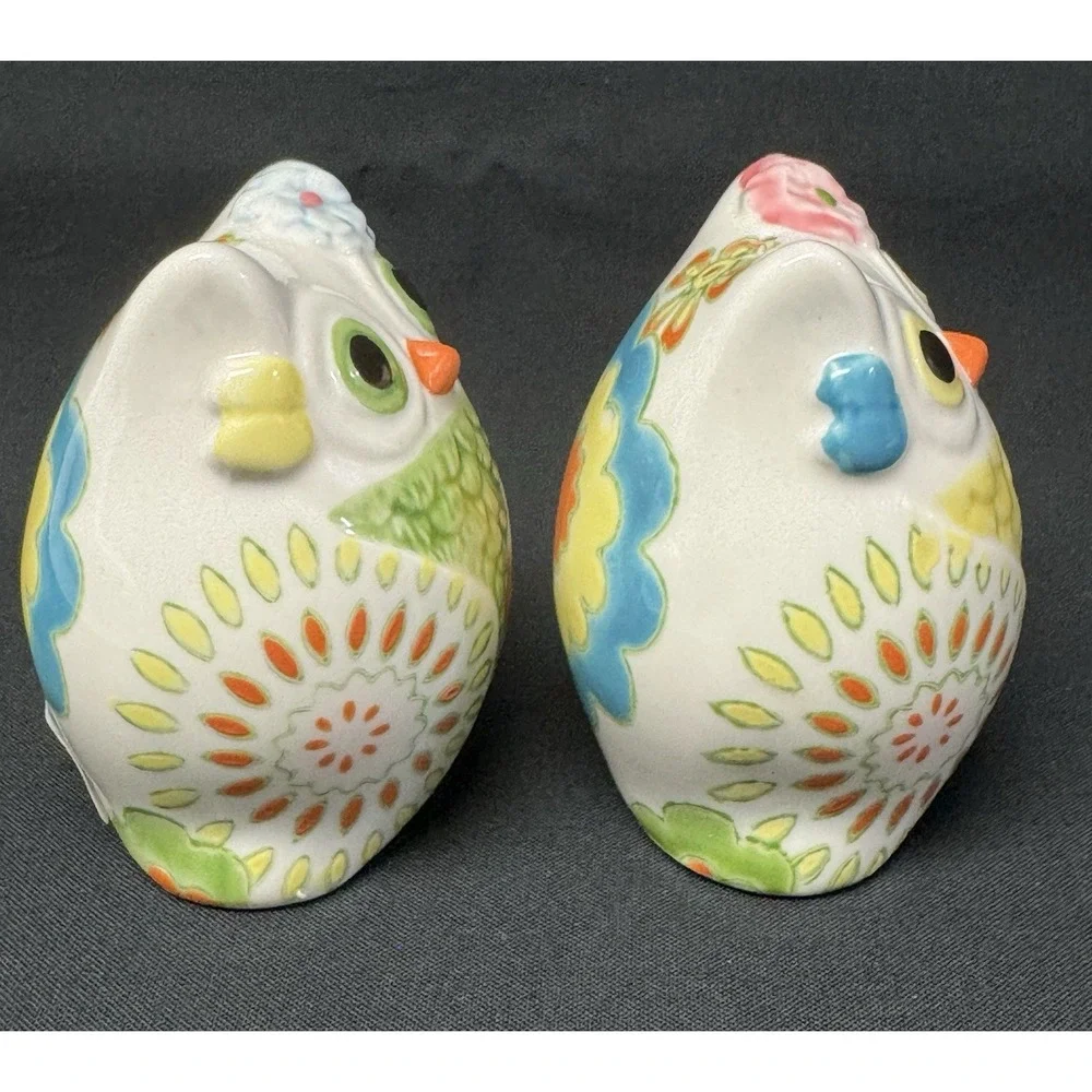 Pier 1 Set Of 2 Ceramic Colorful Owl Salt & Pepper Shakers